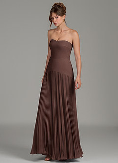 Azazie Yuliana At-home Try On Dresses Dusty Rose A-Line Strapless Chiffon Dress image5