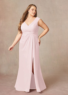 Azazie Sally Mother of the Bride Dresses Blushing Pink A-Line V-Neck Pleated Chiffon Dress image9