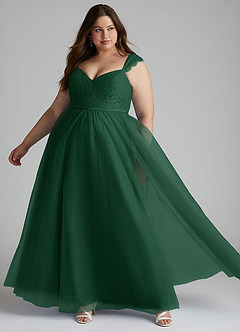 Azazie Luxi Bridesmaid Dresses Dark Green A-Line Pleated Tulle Dress image8