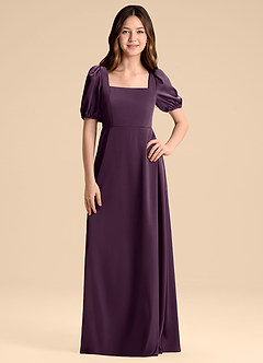Azazie Briar Junior Vestido de Ciruela de Satén Elástico de Corte en A con Lazo image3