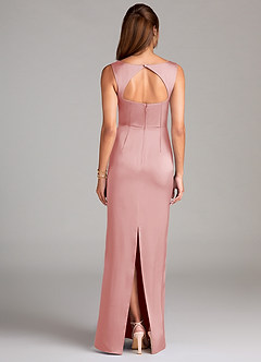 Azazie Flori Bridesmaid Dresses Powder Pink Sheath Side Slit Stretch Satin Dress image4