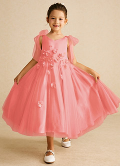 Azazie Minia Flower Girl Dresses Coral A-Line Bow Matte Satin Dress image1