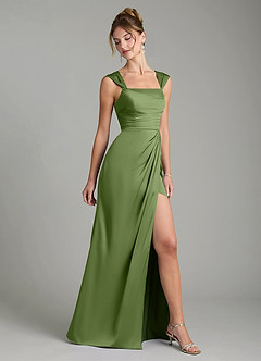 Azazie Filippa Robes de demoiselle d'honneur Robe Trapèze en Satin extensible Plissé Genévrier image5