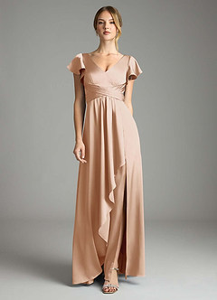 Azazie Omari Bridesmaid Dresses English Rose A-Line Stretch Satin Dress image3
