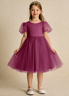 Azazie Duchess Abiti da Ragazza di Fiori Abito A-Line in Tulle Con Maniche Gelso image4