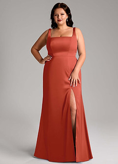 Azazie Frostine Bridesmaid Dresses Rust A-Line Bow Stretch Satin Dress image12