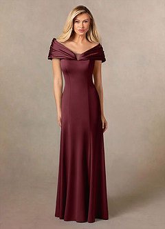 Azazie Auberdeen Mother of the Bride Dresses Cabernet Mermaid Pleated Stretch Satin Dress image1