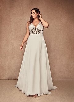 Azazie Trixie Hochzeitskleider A-Linie Pailletten Chiffon Kleid Diamantweiß Kakao image8