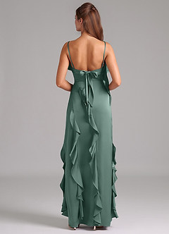 Azazie Malia Bridesmaid Dresses Eucalyptus A-Line Side Slit Stretch Satin Dress image6