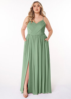 Azazie Cora Vestidos de damas de honor Vestido de Matcha de Gasa de Corte en A con Plisado image6