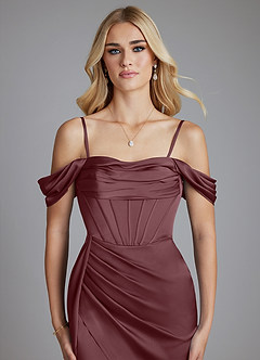 Azazie Amyra Bridesmaid Dresses Sangria Mermaid Off the Shoulder Stretch Satin Convertible Dress image3