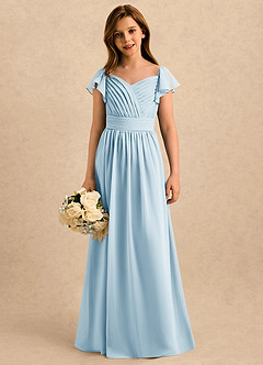 Azazie Taylor Girls Formal Blumenmädchenkleider A-Linie Herzausschnitt Chiffon Kleid Himmelblau image1