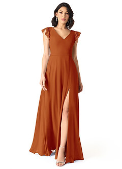 Azazie Claudine Bridesmaid Dresses Paprika A-Line Flutter Sleeve Chiffon Dress image2