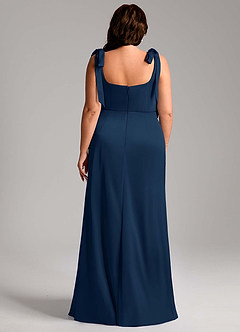 Azazie Frostine Bridesmaid Dresses Dark Navy A-Line Bow Stretch Satin Dress image11