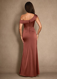 Azazie Hamptons Mother of the Bride Dresses Auburn A-Line Pleated Stretch Satin Dress image2
