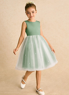 Azazie Esme Flower Girl Dresses Matcha Ball-Gown Bow Tulle Dress image3