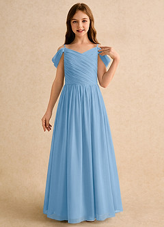 Azazie Chelo Girls Formal Blumenmädchenkleider A-Linie Plissee Chiffon Kleid Puderblau image5