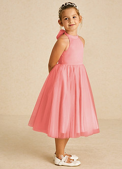 Azazie Dora Flower Girl Dresses Coral A-Line Bow Tulle Dress image3