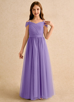 Azazie Yuna Girls Formal Abiti da Ragazza di Fiori Abito A-Line in Tulle Spalle Scoperte Tahiti image6