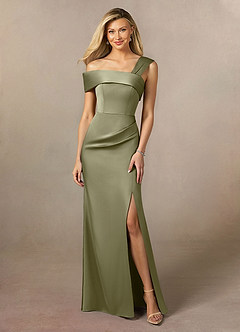 Azazie Laramie Mother of the Bride Dresses Pistachio Mermaid Pleated Stretch Satin Dress image1