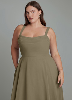 Azazie Shaude Vestidos de damas de honor Vestido Verde Sauce de Gasa de Línea A con Plisado image12