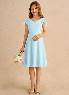 Azazie Narin Girls Formal Flower Girl Dresses Cloud Blue A-Line with Sleeves Chiffon Dress image3