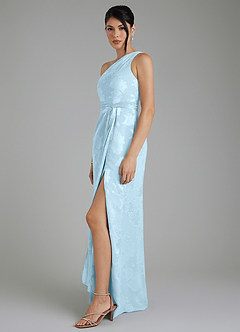 Azazie Apryl Bridesmaid Dresses Sky Blue A-Line One Shoulder Floral Jacquard Burnout Dress image7
