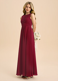 Azazie Skyla Junior Burgundy A-Line Pleated Chiffon Dress image1
