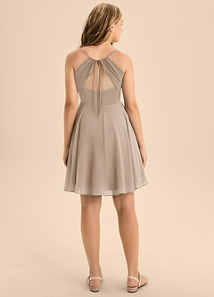 Azazie Avelina Junior Taupe A-Line Pleated Chiffon Dress image2