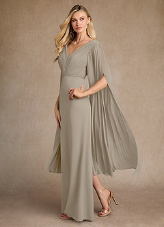 Azazie Ellsworth Mother of the Bride Dresses Taupe Column Pleated Stretch Crepe Dress image4