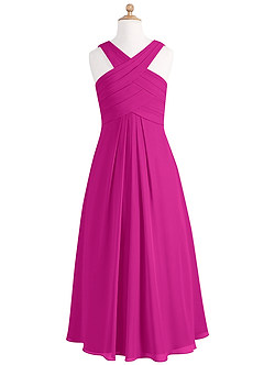 Azazie Kaleigh Junior Fuchsia A-Line Pleated Chiffon Dress image6