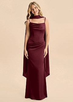 Azazie Sorrel Junior Robe Sirène en Satin extensible Drapé Cabernet image3