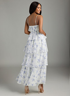 Azazie Kaiden Bridesmaid Dresses Blue Cottage Floral A-Line Sweetheart Neckline Chiffon Dress image12