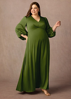 Azazie Luna vestidos de madre de la novia Vestido de Enebro de Satén Elástico de Corte En A con Plisado image9