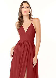 Azazie Aaida Bridesmaid Dresses Rust A-Line Corset Chiffon Dress image6