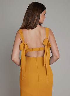 Azazie Carlotta Robes de demoiselle d'honneur Robe Sirène en Mousseline de soie Décolleté en cœur Caramel écossais image2