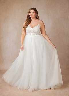 Azazie Tatiana Probar vestidos en casa Vestido de Diamante Blanco de Tul de Corte en A con Lentejuelas cuello pico image11