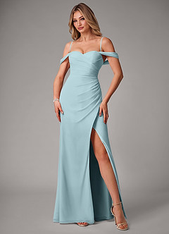 Azazie Haisley Bridesmaid Dresses Sea Glass Sheath Off the Shoulder Chiffon Convertible Dress image5
