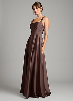 Azazie Shaude Bridesmaid Dresses Ganache A-Line Pleated Stretch Satin Dress image5
