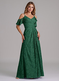 Azazie Dakota Vestidos de damas de honor Vestido de Verde Oscuro de Devorado Floral de Corte en A con Vestidos sin tirantes image4