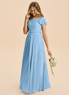 Azazie Cady Junior Steel Blue A-Line Pleated Chiffon Dress image5
