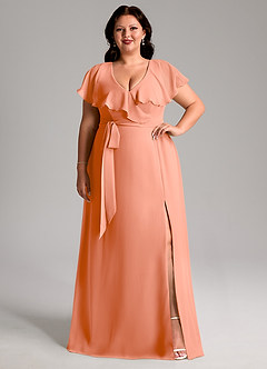 Azazie Lainey Bridesmaid Dresses Sunset A-Line with Pockets Chiffon Dress image1