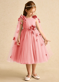 Azazie Staria Flower Girl Dresses Coral Ball-Gown Ruched Tulle Dress image7