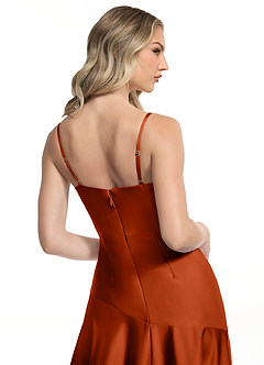 Azazie Kayla Jurken voor bruidsmeisjes Jurk van Stretch Satijn met Kolom Zijsplit Paprika image5