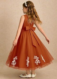 Azazie Rylie Robe Demoiselle D'honneur Fillette Robe Trapèze en Tulle Dentelle Paprika image5