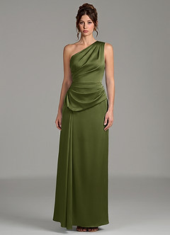 Azazie Zahira Bridesmaid Dresses Olive Sheath One Shoulder Stretch Satin Dress image3