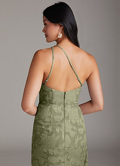 Azazie Mika Bridesmaid Dresses Pistachio Sheath One Shoulder Floral Burnout Dress image6