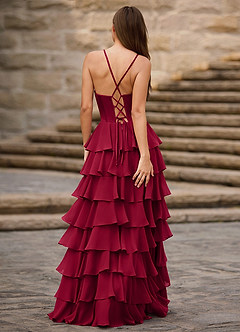 Rhythm Dark Red Ruffled A-line Prom Dress image6
