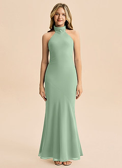 Azazie Velli Junior Vestido Matchá de Chiffon de sereia com Pescoço alto image3