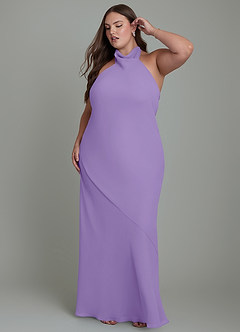Azazie Velli Vestidos de damas de honor Vestido Tahití de Gasa de Corte Sirena con Cuello alto image11